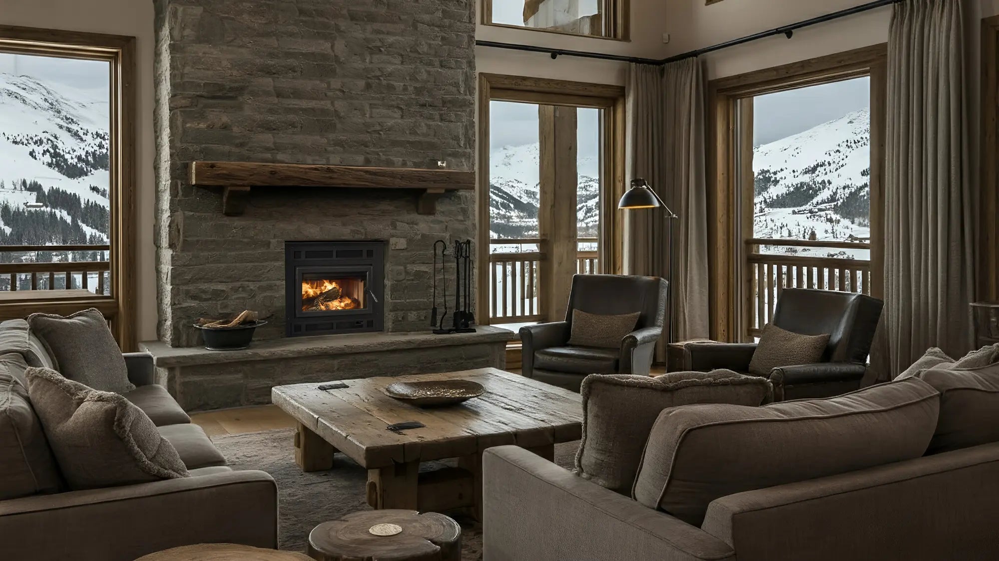 Majestic Pioneer II Wood Fireplace, with classic black front and single arch door  Majestic