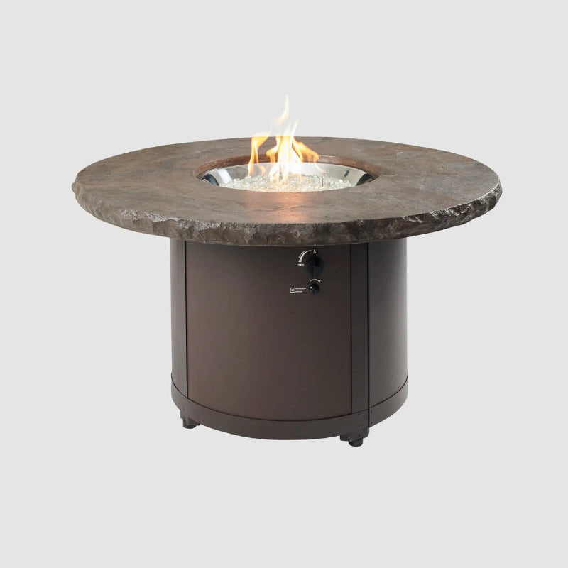 Outdoor GreatRoom Marbleized Noche Beacon Chat Height Fire Table