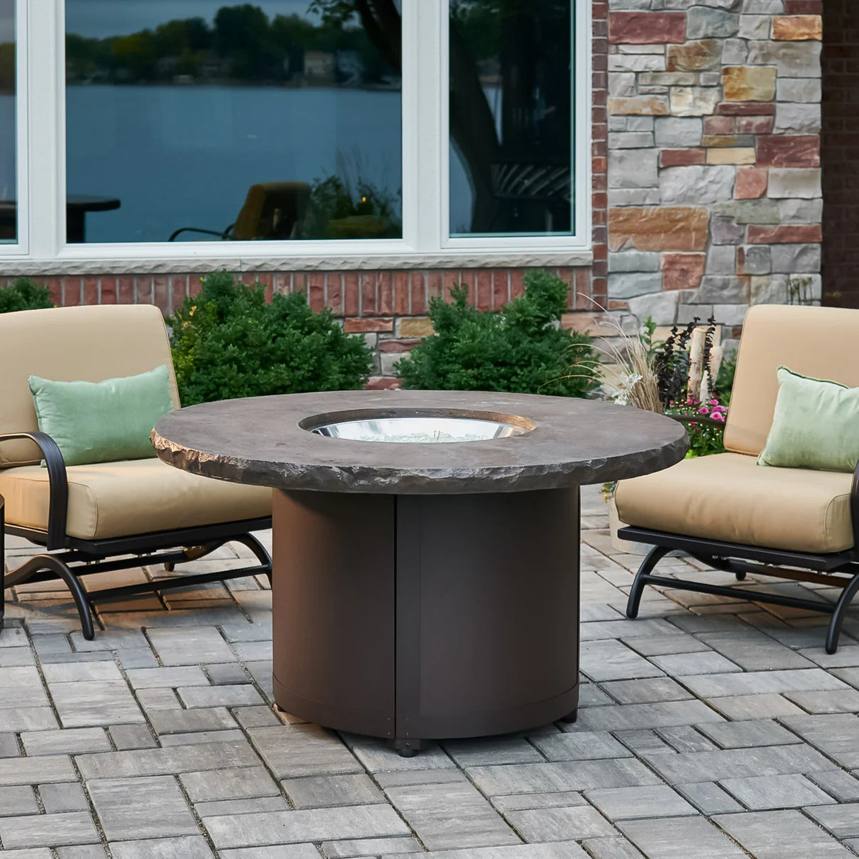 Outdoor GreatRoom Marbleized Noche Beacon Chat Height Fire Table  Outdoor GreatRoom