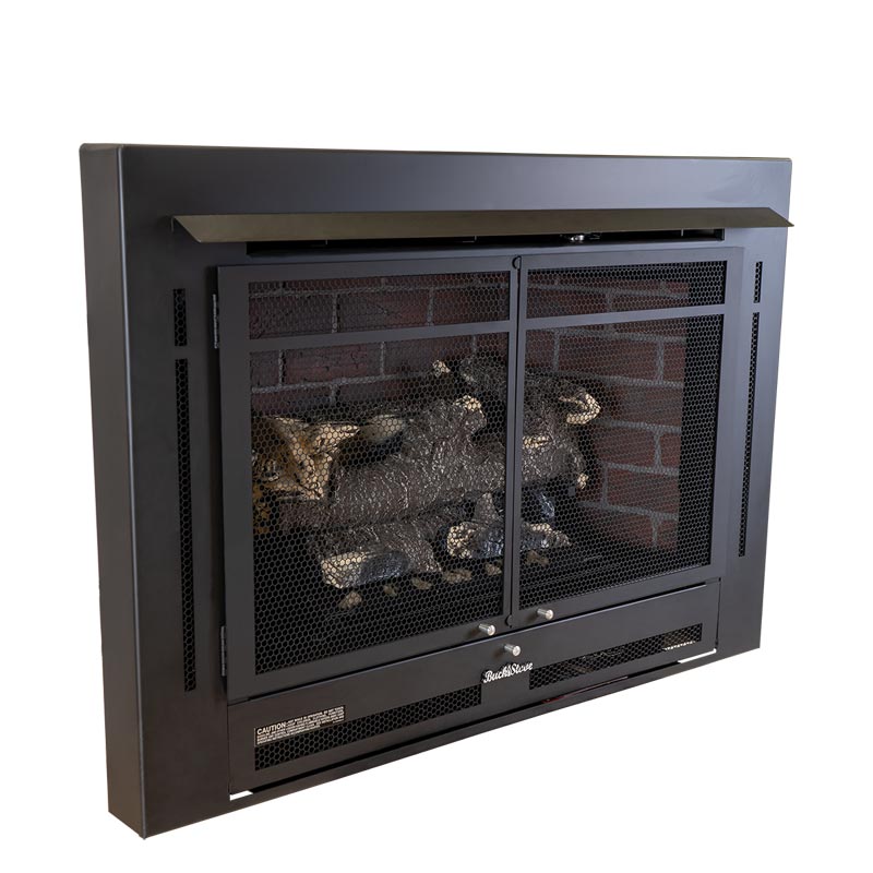 Buck Stove Model 34ZC Manhattan Old Town Red with Weathered Gas Logs  Buck Stove