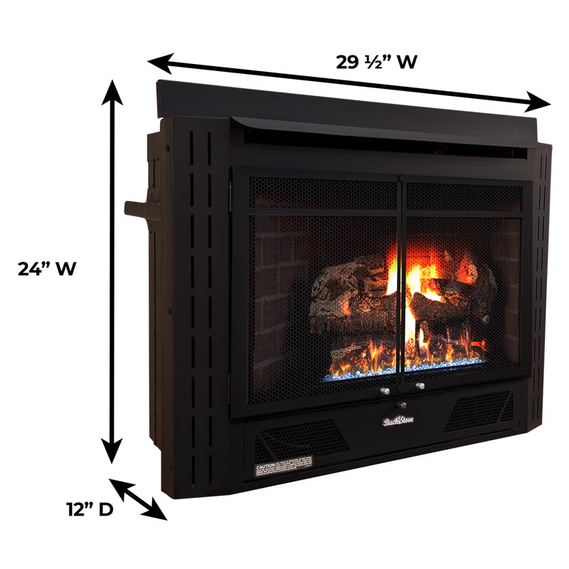 Buck Stove Model 34ZC Manhattan Old Town Red with Weathered Gas Logs  Buck Stove