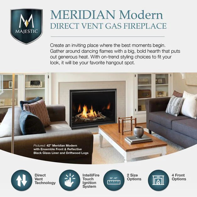 Majestic Meridian Modern Gas Fireplace with IntelliFire Touch Ignition - Natural Gas  Majestic