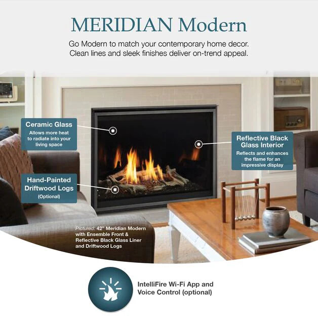 Majestic Meridian Modern Gas Fireplace with IntelliFire Touch Ignition - Natural Gas  Majestic