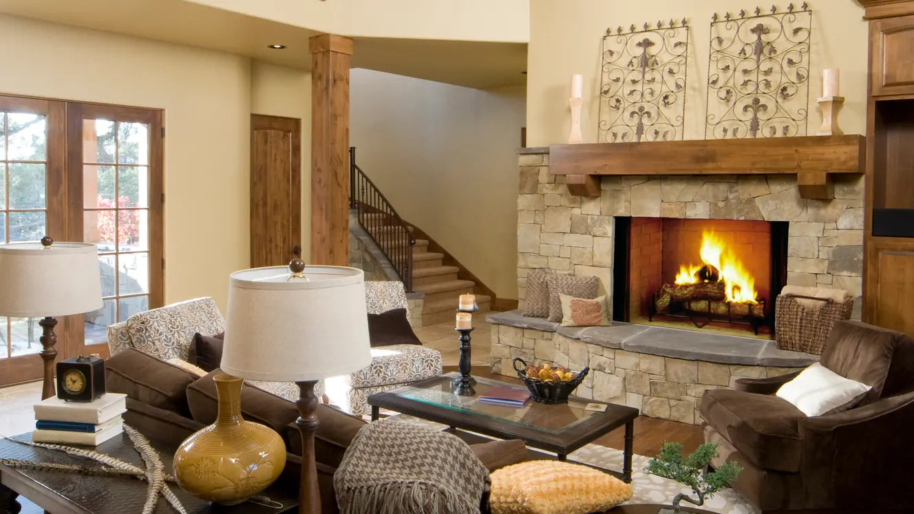 Majestic Biltmore Radiant Wood Burning Fireplace with Herringbone Brick Panels  Majestic