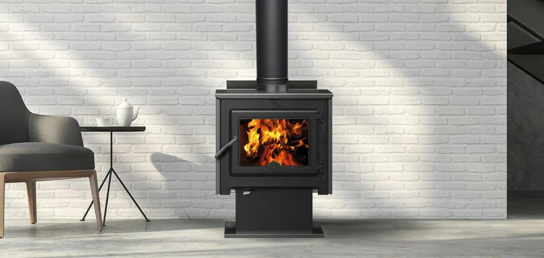 True North Stove, TN20, Wood, Series B, Met Black, Complete with Cast Iron Door, Side Shields & Base  True North