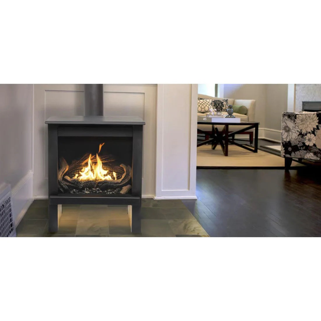 True North Direct Vent Gas Stove Complete W Log Burner, Panels, Light and Sit Remote  True North