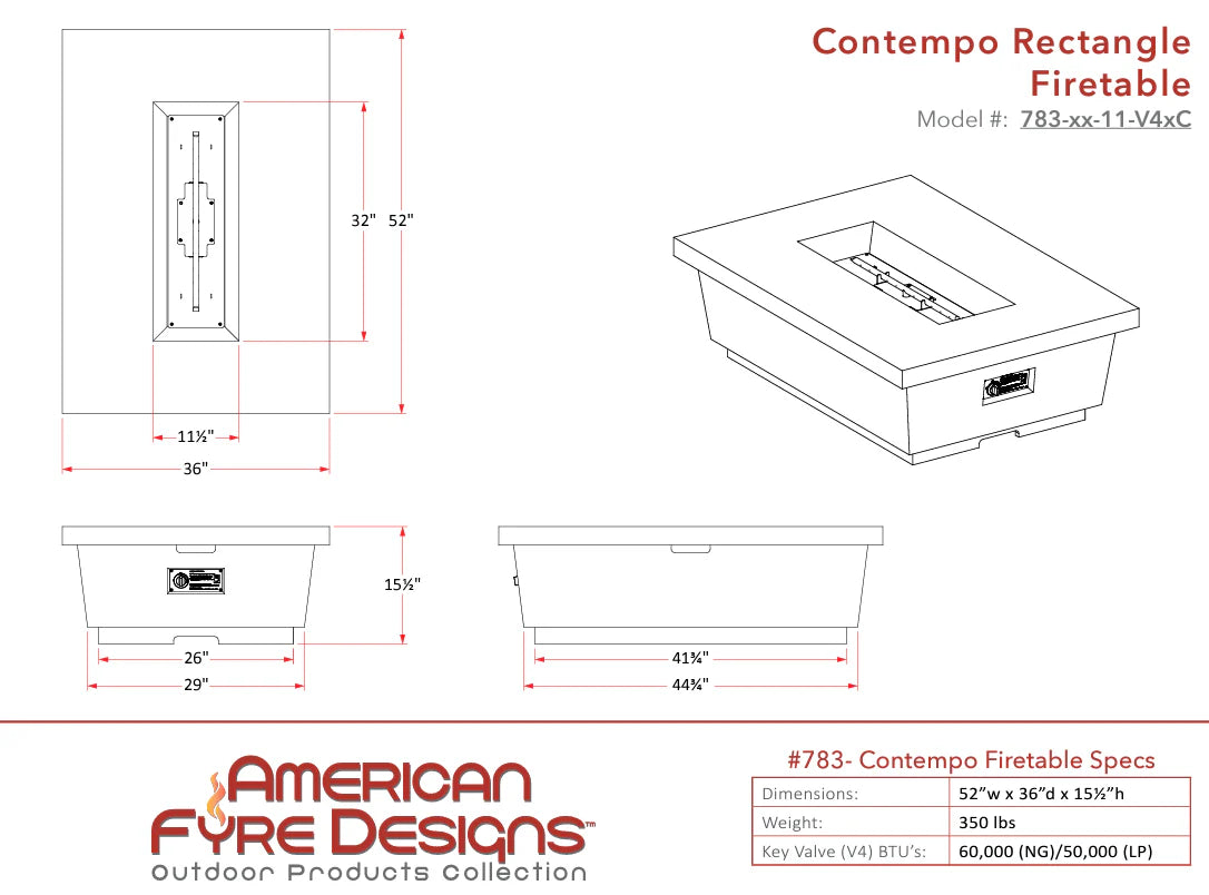 American Fyre Designs Contempo Rectangle Firetable  American Fyre Designs