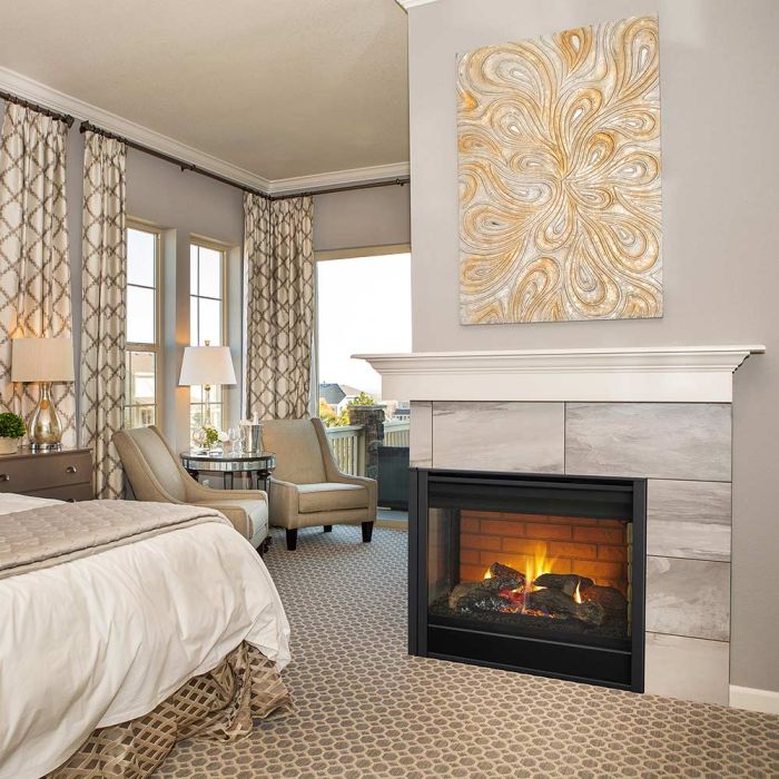 Majestic Left Corner Direct Vent Multi Sided Gas Fireplace with IntelliFire Touch Ignition  Majestic